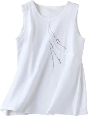 Ruziyoog Cotton Linen Tank Tops for Women Round Neck Sleeveless Summer Blouse Casual Loose Solid Color Tee Shirts
