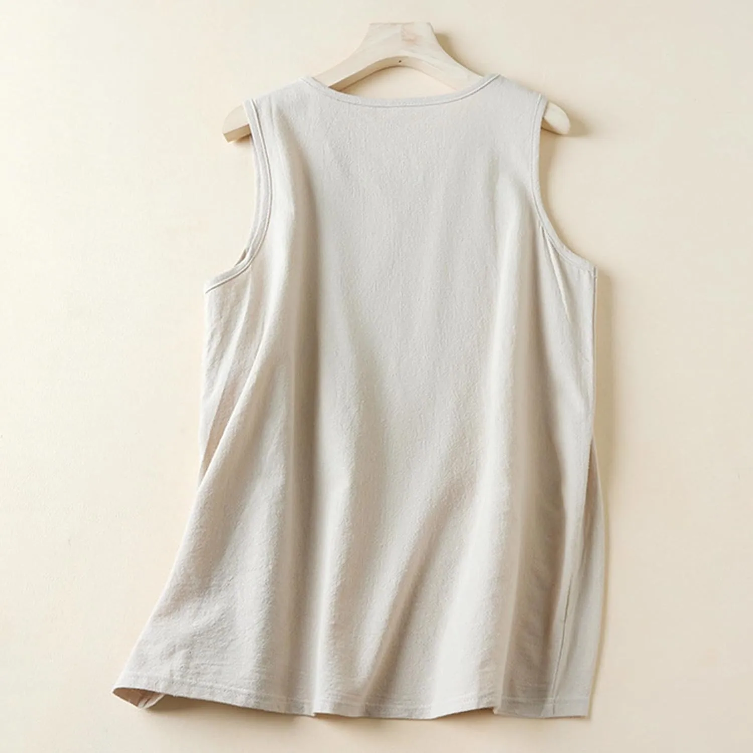 Ruziyoog Cotton Linen Tank Tops for Women Round Neck Sleeveless Summer Blouse Casual Loose Solid Color Tee Shirts