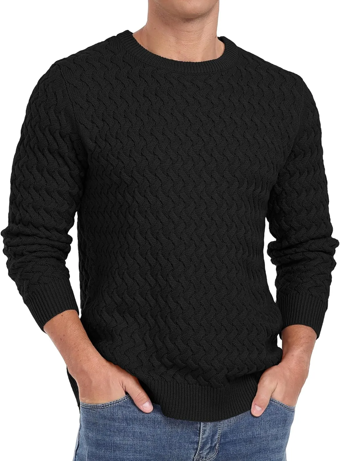 Sailwind Men's Crewneck Cable Knit Sweaters Long Sleeve Casual Twist Patterned Pullover Sweater