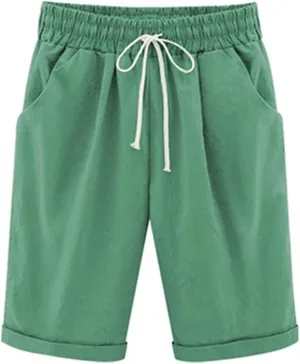 sdbrld Womens Shorts for Summer Knee-Length Casual Bermuda Shorts Walking Hiking Shorts Women with Elastic Waist Drawstring