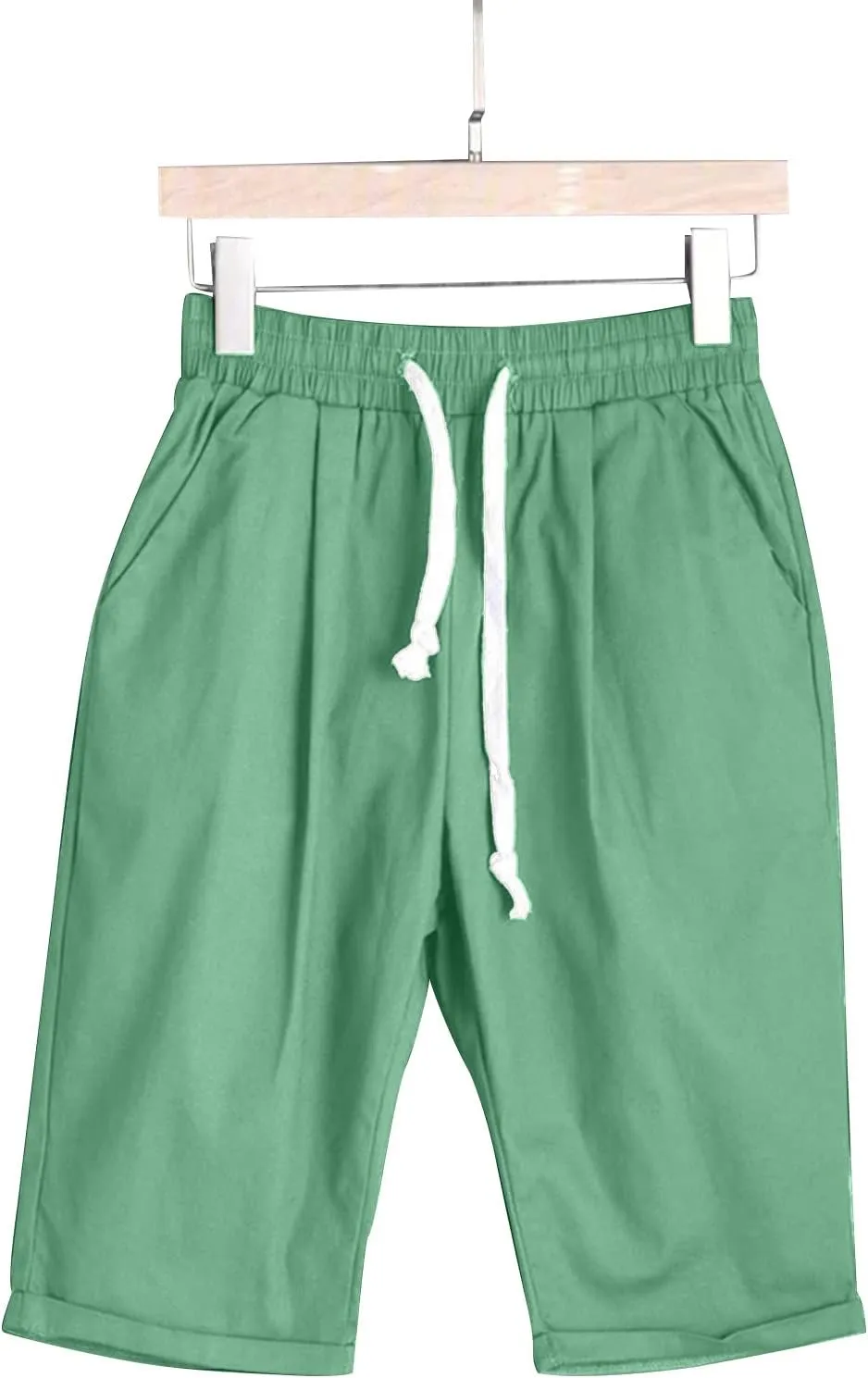 sdbrld Womens Shorts for Summer Knee-Length Casual Bermuda Shorts Walking Hiking Shorts Women with Elastic Waist Drawstring