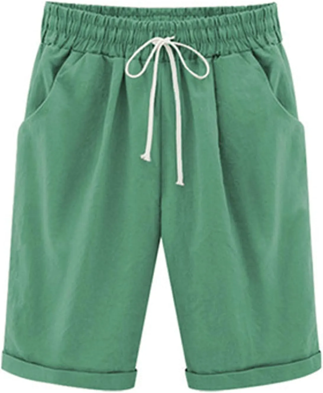 sdbrld Womens Shorts for Summer Knee-Length Casual Bermuda Shorts Walking Hiking Shorts Women with Elastic Waist Drawstring