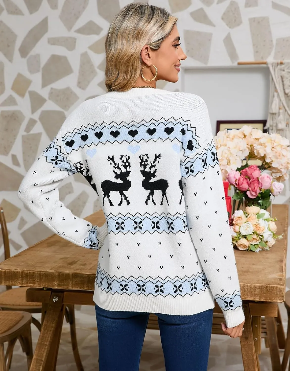 shermie Women's Long Sleeve Crew Neck Pullover Sweaters Loose Casual Multi-Hearts Sweater