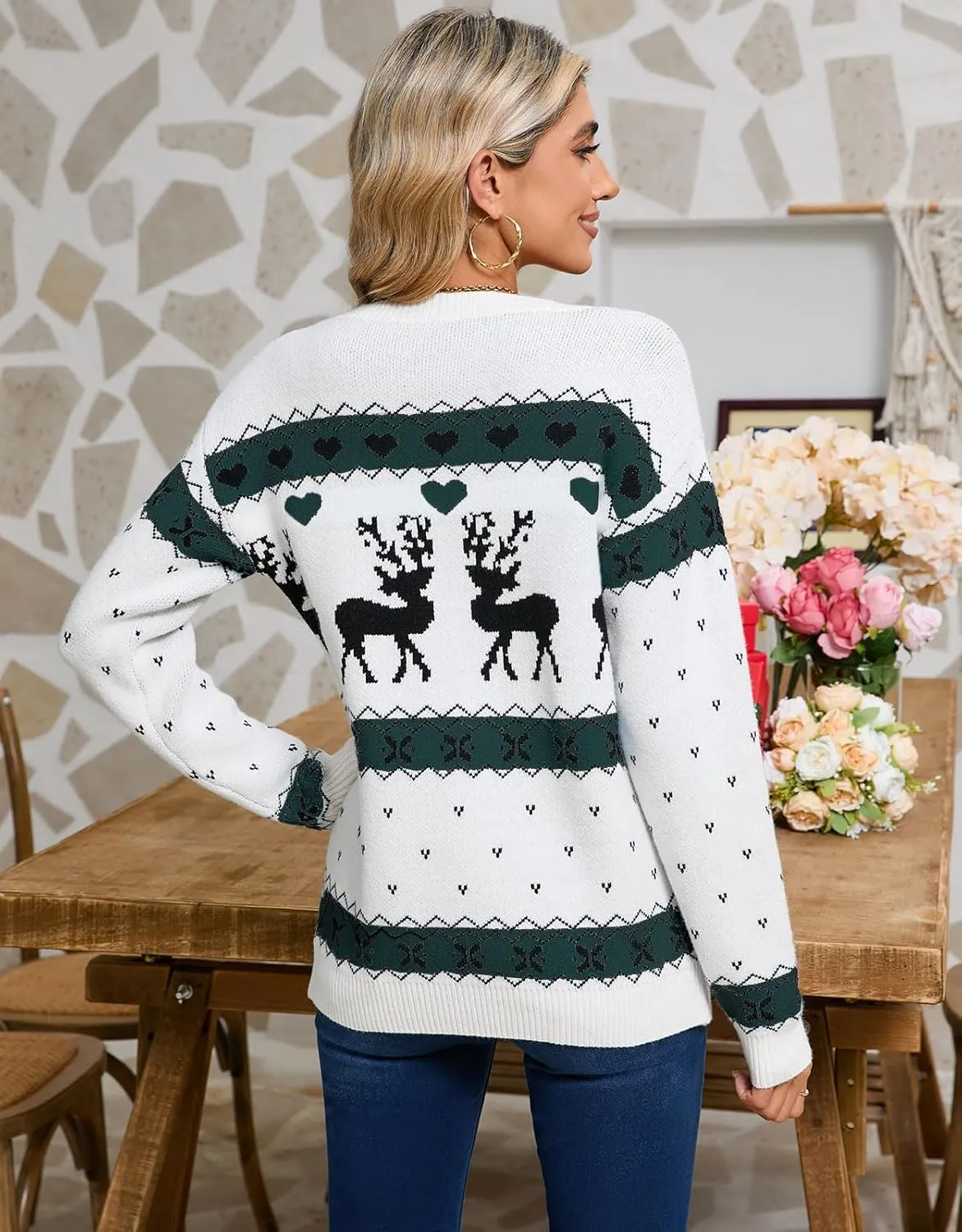 shermie Women's Long Sleeve Crew Neck Pullover Sweaters Loose Casual Multi-Hearts Sweater