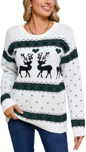 shermie Women's Long Sleeve Crew Neck Pullover Sweaters Loose Casual Multi-Hearts Sweater