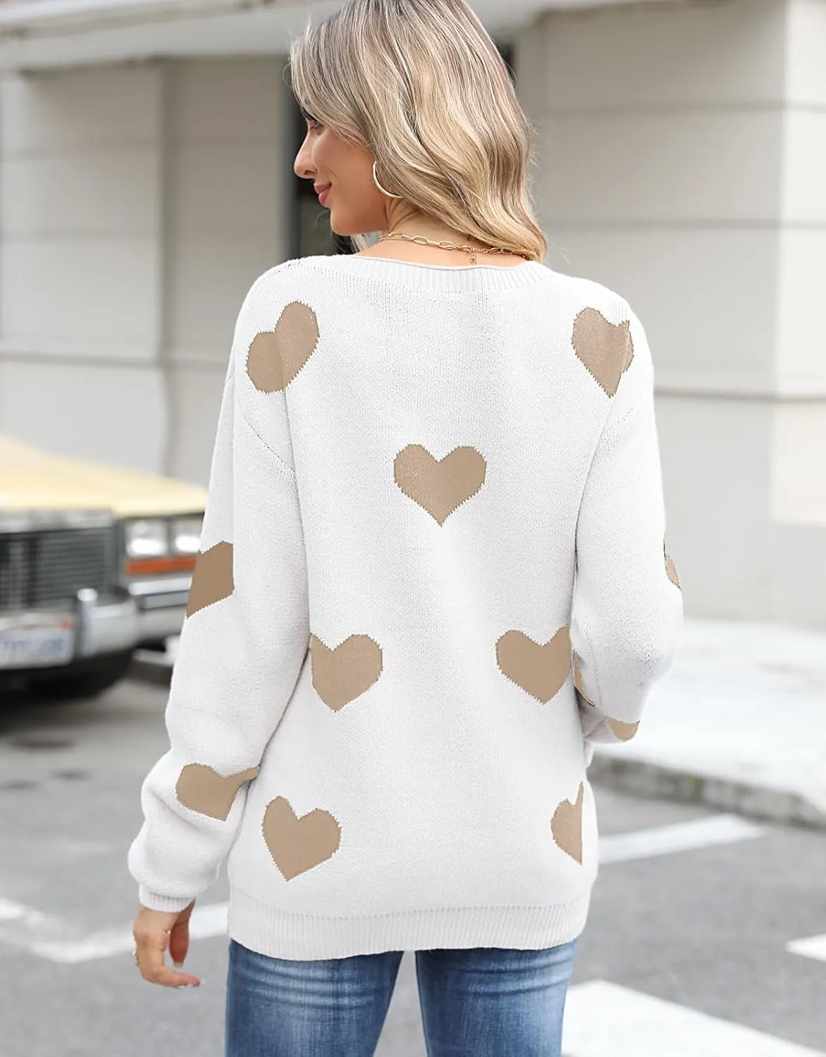 shermie Women's Long Sleeve Crew Neck Pullover Sweaters Loose Casual Multi-Hearts Sweater