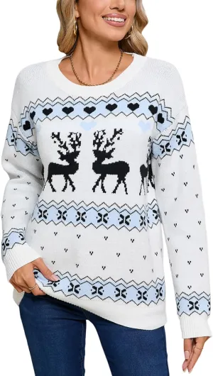 shermie Women's Long Sleeve Crew Neck Pullover Sweaters Loose Casual Multi-Hearts Sweater