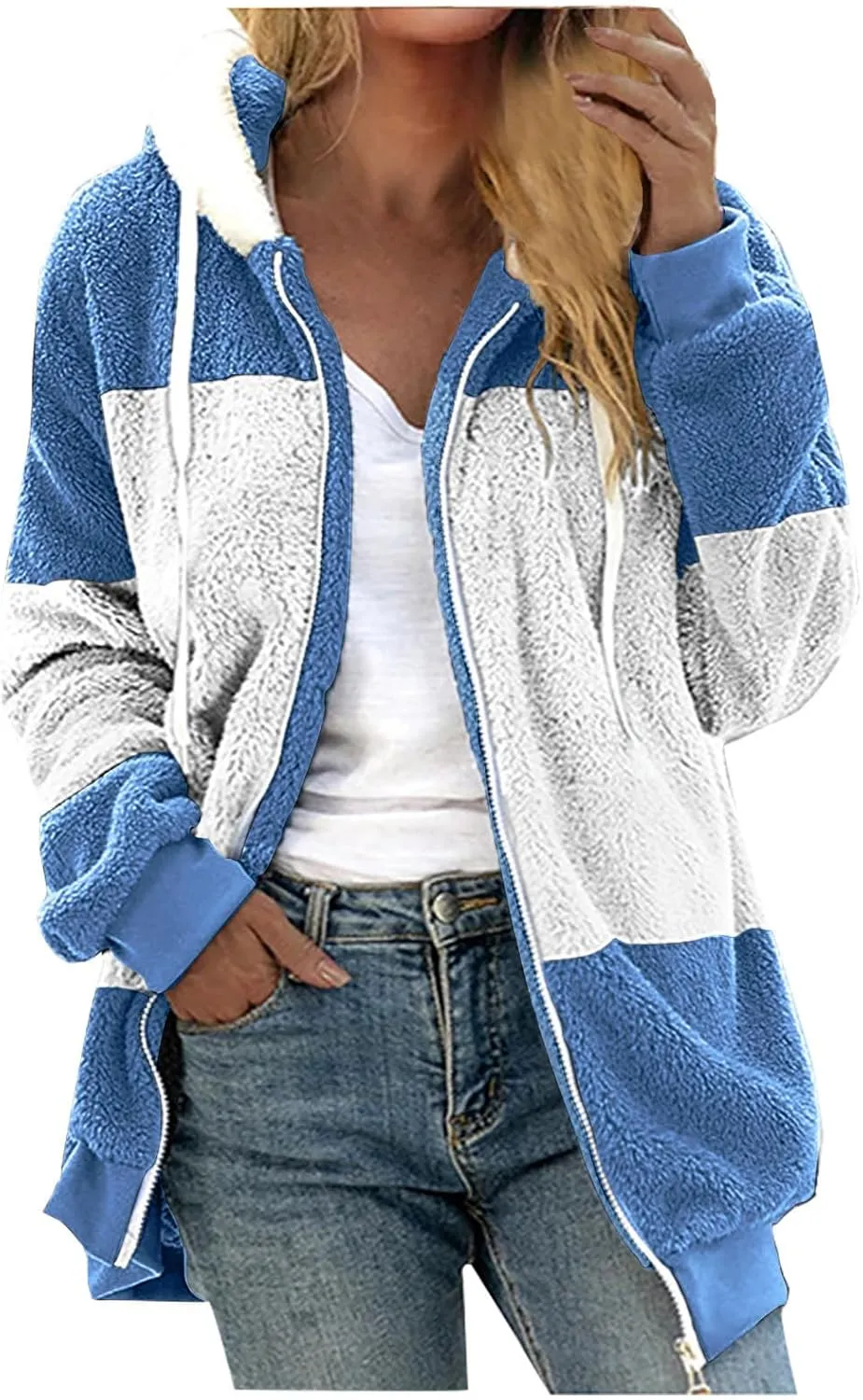 Sherpa Lined Jacket Women 2023 Fashion Casual Long Sleeve Color Block Zip Up Hoodies Fall Winter Sweatshirts Jackets