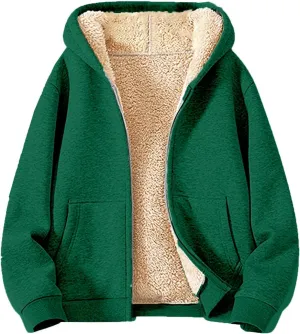 Sherpa Lined Jacket Women,2024 Trendy Zip Up Hoodies Thick Thermal Fleece Sweatshirt Jacket Winter Coat With Pockets