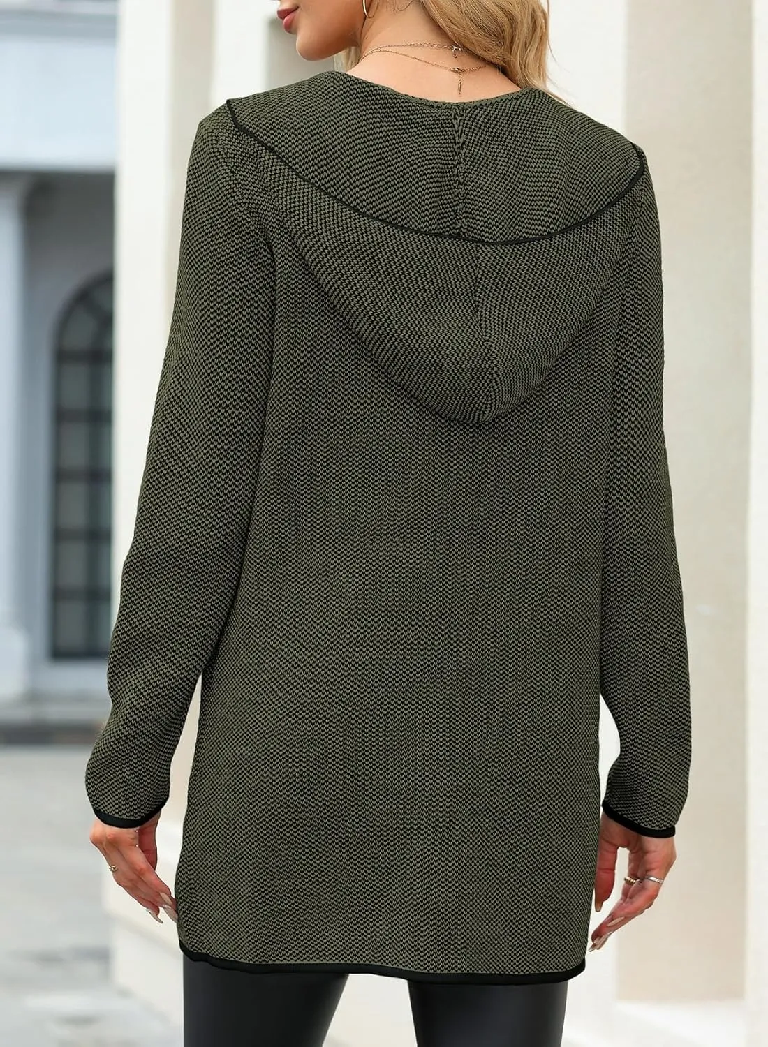 Sidefeel Women's 2024 Fall Long Sleeve Open Front Contrast Cardigan Sweaters Oversized Chunky Knit Hooded Sweaters Coat
