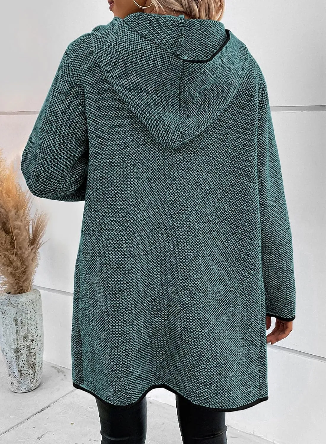 Sidefeel Women's 2024 Fall Long Sleeve Open Front Contrast Cardigan Sweaters Oversized Chunky Knit Hooded Sweaters Coat