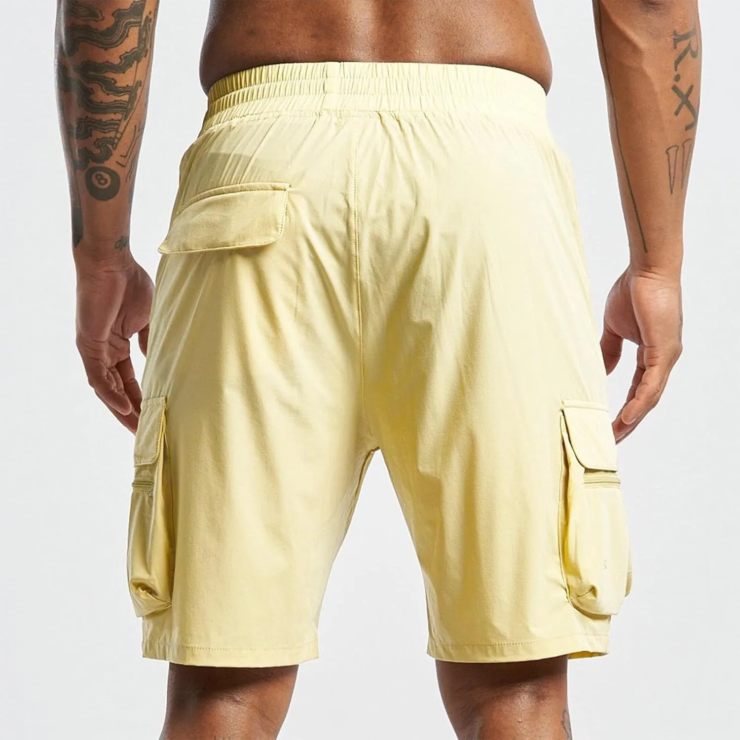 Sinzelimin Men's Sport Shorts Fitness Training Fitness Short Sweatpant Fashion Solid Color Elastic Waist Zip Multiple Pockets