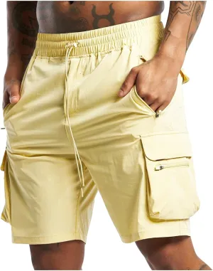 Sinzelimin Men's Sport Shorts Fitness Training Fitness Short Sweatpant Fashion Solid Color Elastic Waist Zip Multiple Pockets
