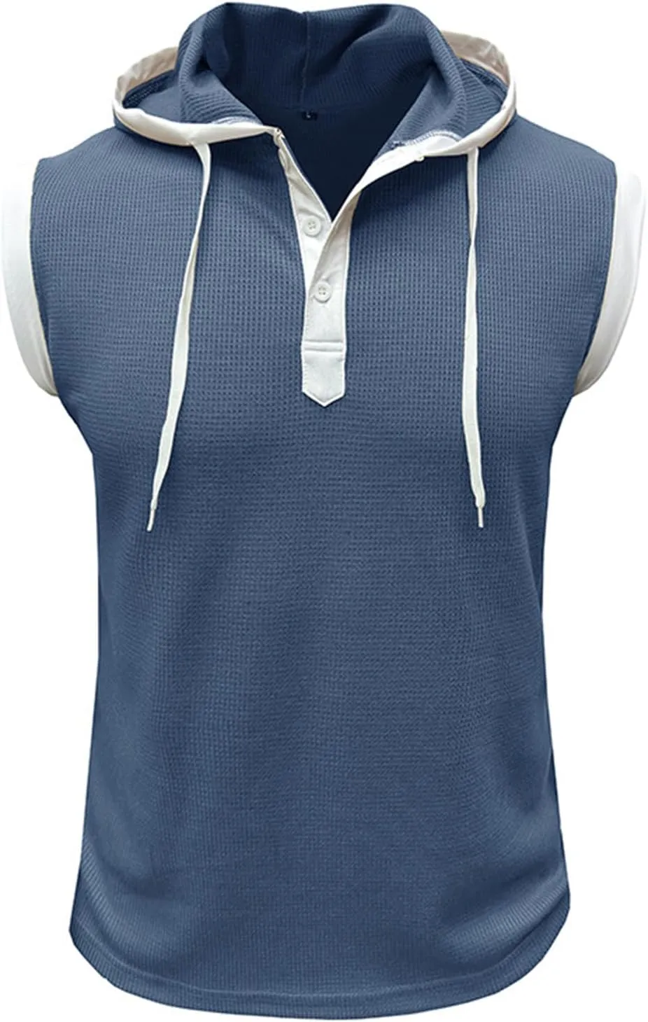 Sleeveless Hoodies for Men Gym Workout Muscle Fit T Shirts Waffle Knit Drawstring Pullover Tops Casual Training Hoodie