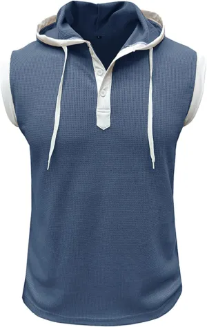 Sleeveless Hoodies for Men Gym Workout Muscle Fit T Shirts Waffle Knit Drawstring Pullover Tops Casual Training Hoodie