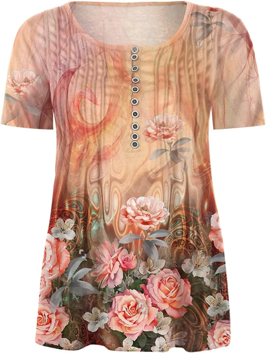 SMIDOW Plus Size Tunic Tops for Women Trendy 2024 Boho Floral Shirts Short Sleeve Notch v Neck t-Shirt Graphic Tees Blouse