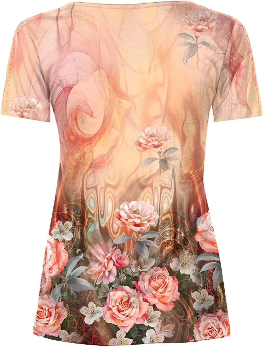 SMIDOW Plus Size Tunic Tops for Women Trendy 2024 Boho Floral Shirts Short Sleeve Notch v Neck t-Shirt Graphic Tees Blouse