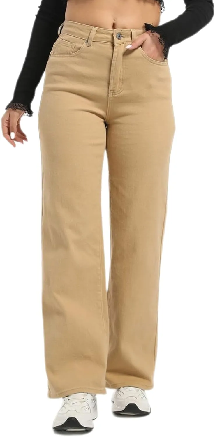 Straight Leg Jeans for Women High Waisted Stretchy Wide Leg Boyfriend Jeans Denim Pants