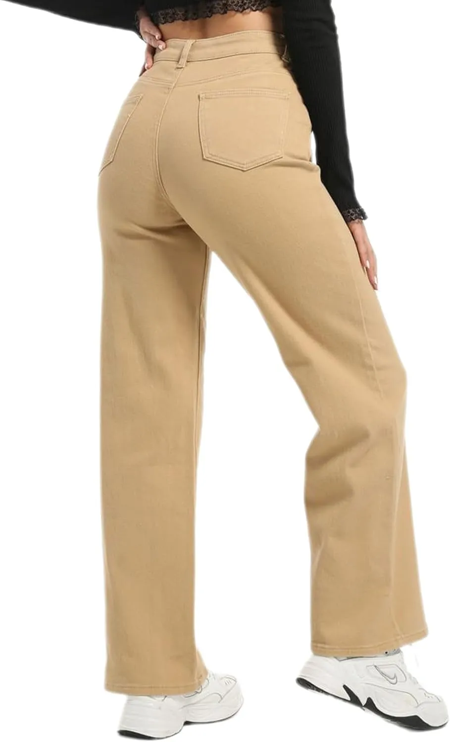 Straight Leg Jeans for Women High Waisted Stretchy Wide Leg Boyfriend Jeans Denim Pants