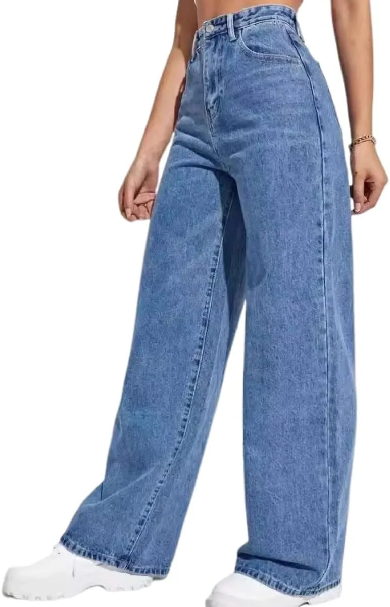 Straight Leg Jeans for Women,High Waisted Wide Leg Loose Microelastic Boyfried Denim Pants