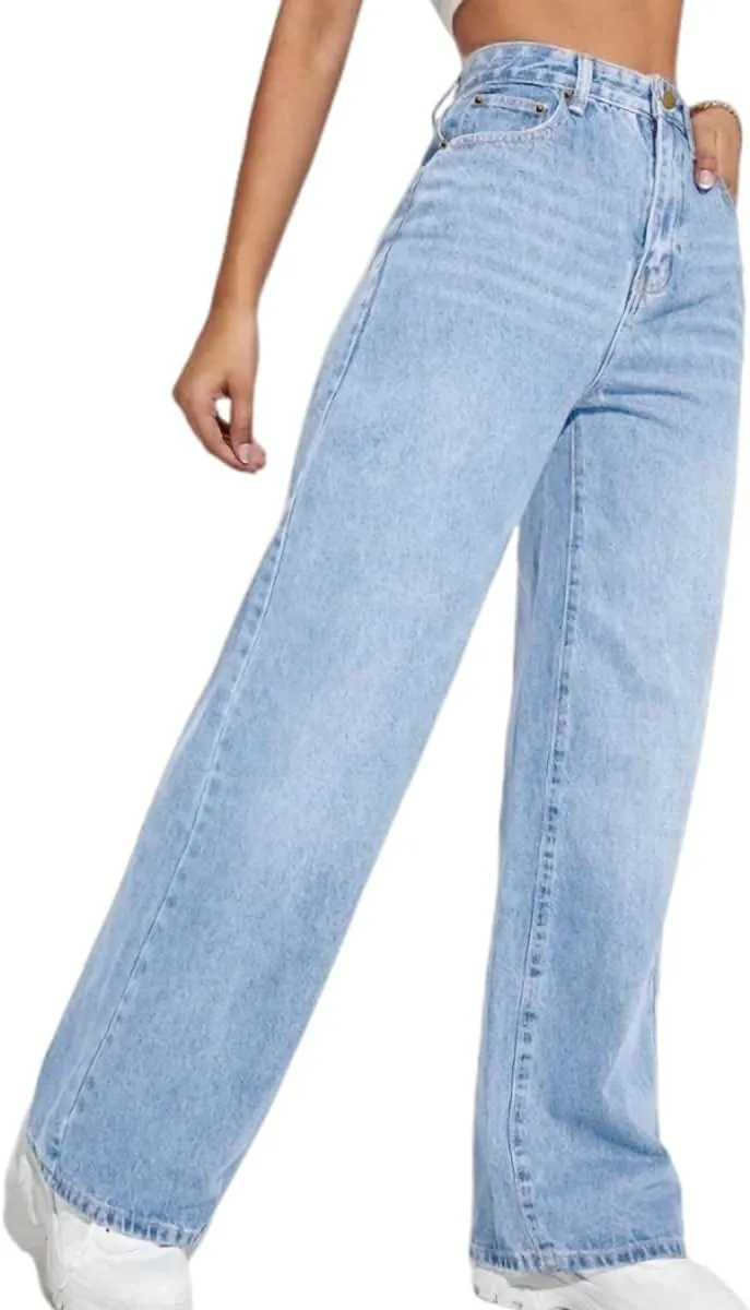 Straight Leg Jeans for Women,High Waisted Wide Leg Loose Microelastic Boyfried Denim Pants