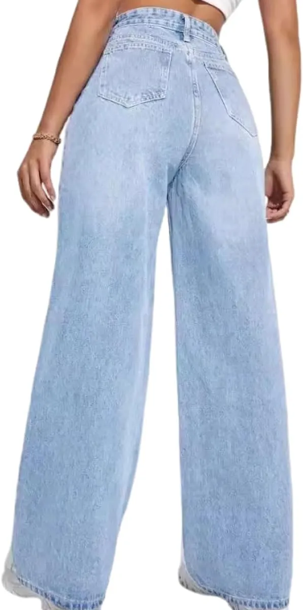 Straight Leg Jeans for Women,High Waisted Wide Leg Loose Microelastic Boyfried Denim Pants