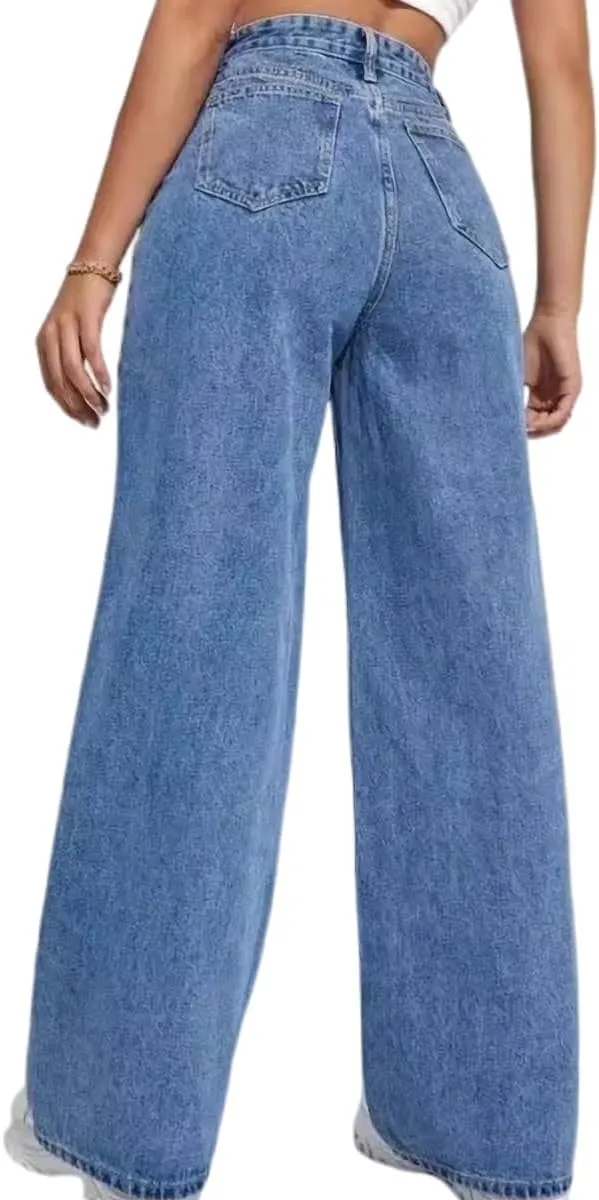 Straight Leg Jeans for Women,High Waisted Wide Leg Loose Microelastic Boyfried Denim Pants