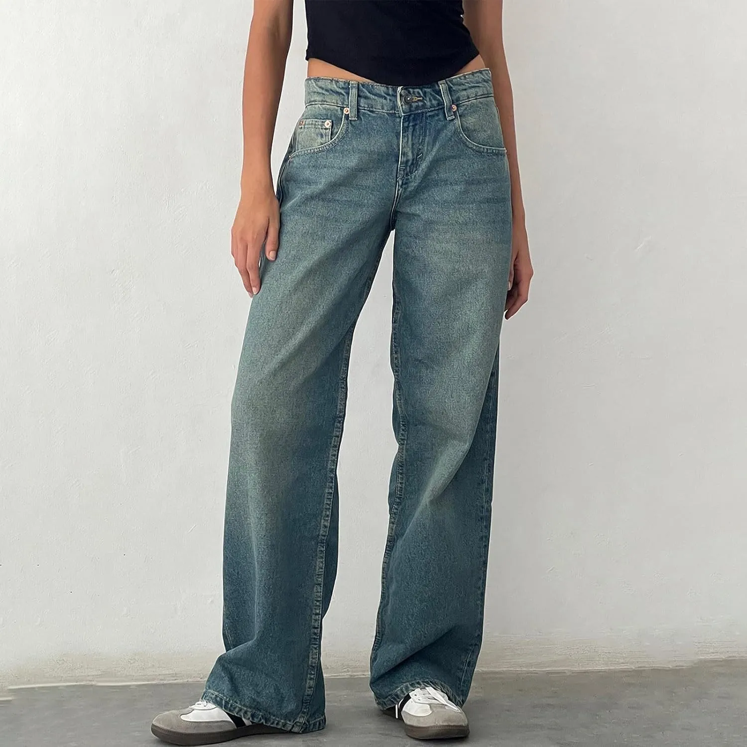 Straight Leg Jeans for Women,High Waisted Wide Leg Loose Microelastic Boyfriend Denim Pants Baggy Jeans Y2K