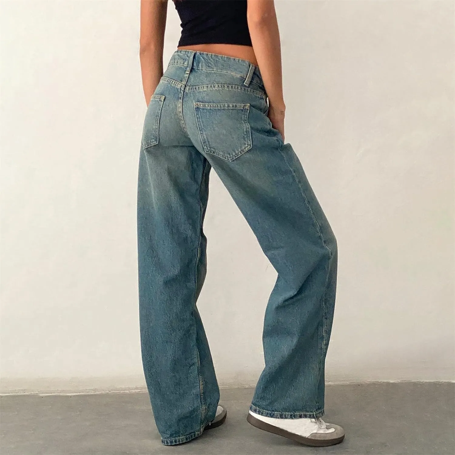 Straight Leg Jeans for Women,High Waisted Wide Leg Loose Microelastic Boyfriend Denim Pants Baggy Jeans Y2K