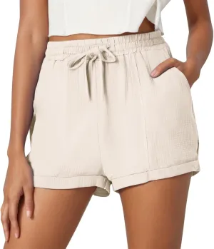 Summer Beach Shorts for Women High Elastic Waist Casual Chino Shorts Lightweight Drawstring Stretch Dressy Pants with Pockets