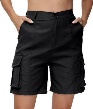 Summer Bermuda Cargo Shorts Women Knee Length Hiking Shorts 6 Pockets Casual High Waisted Camping Travel Shorts 2024