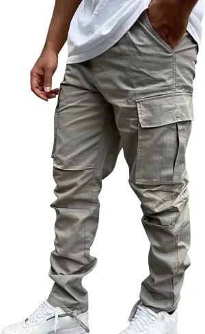 SUWBMHWE Mens Fashion Cargo Pants Multi Pocket Athletic Pants Casual Outdoor Trousers with Drawstring Loose Work Pants