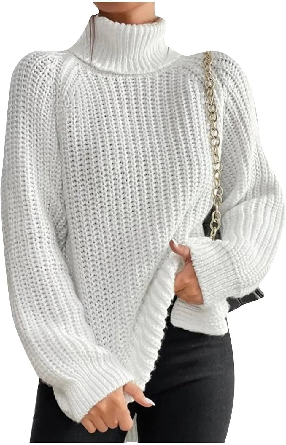 Sweater for Women Oversized Sweater Slit Hem Womens Cable Knit Sweaters Plus Size Turtleneck Cozy Pullover Tops