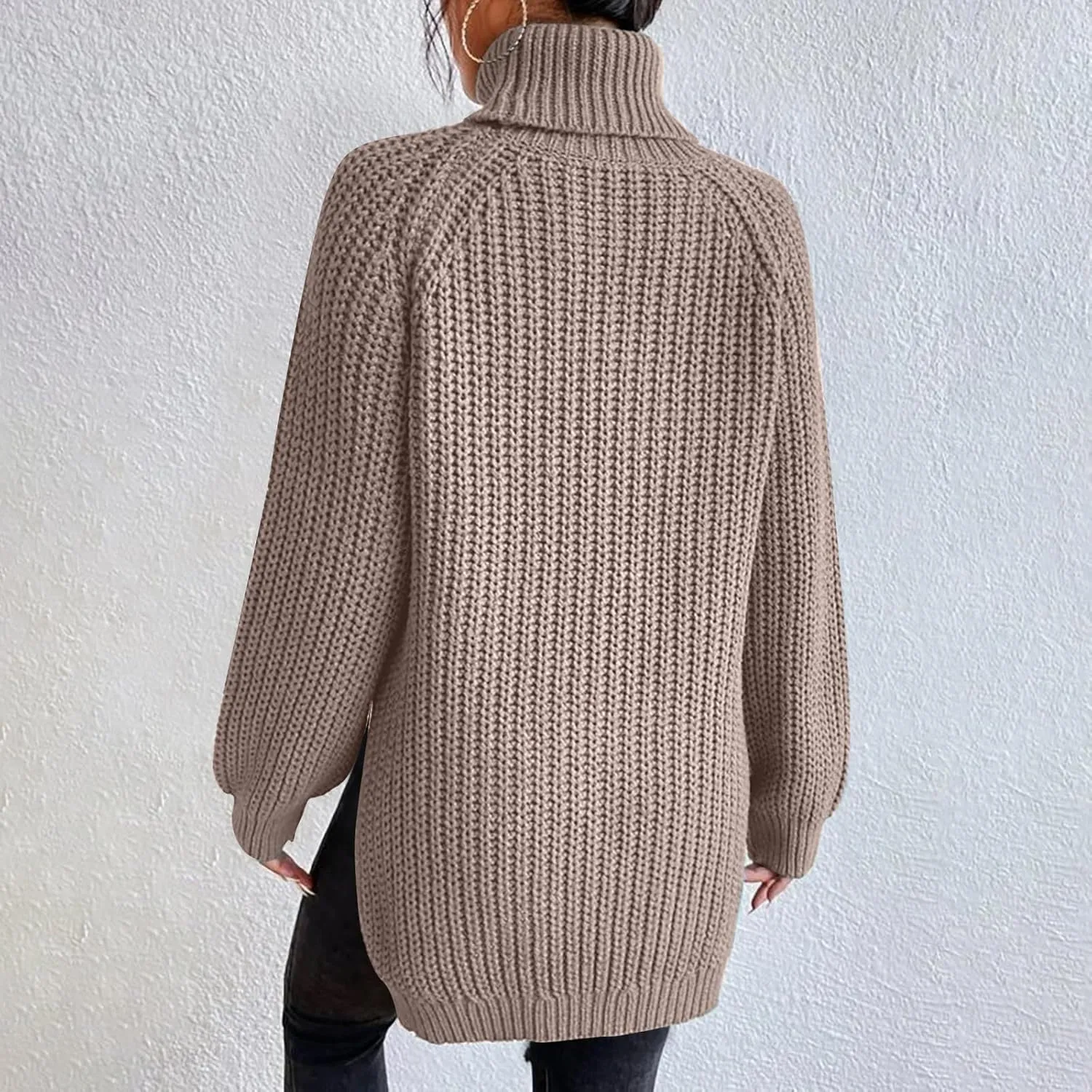 Sweater for Women Oversized Sweater Slit Hem Womens Cable Knit Sweaters Plus Size Turtleneck Cozy Pullover Tops