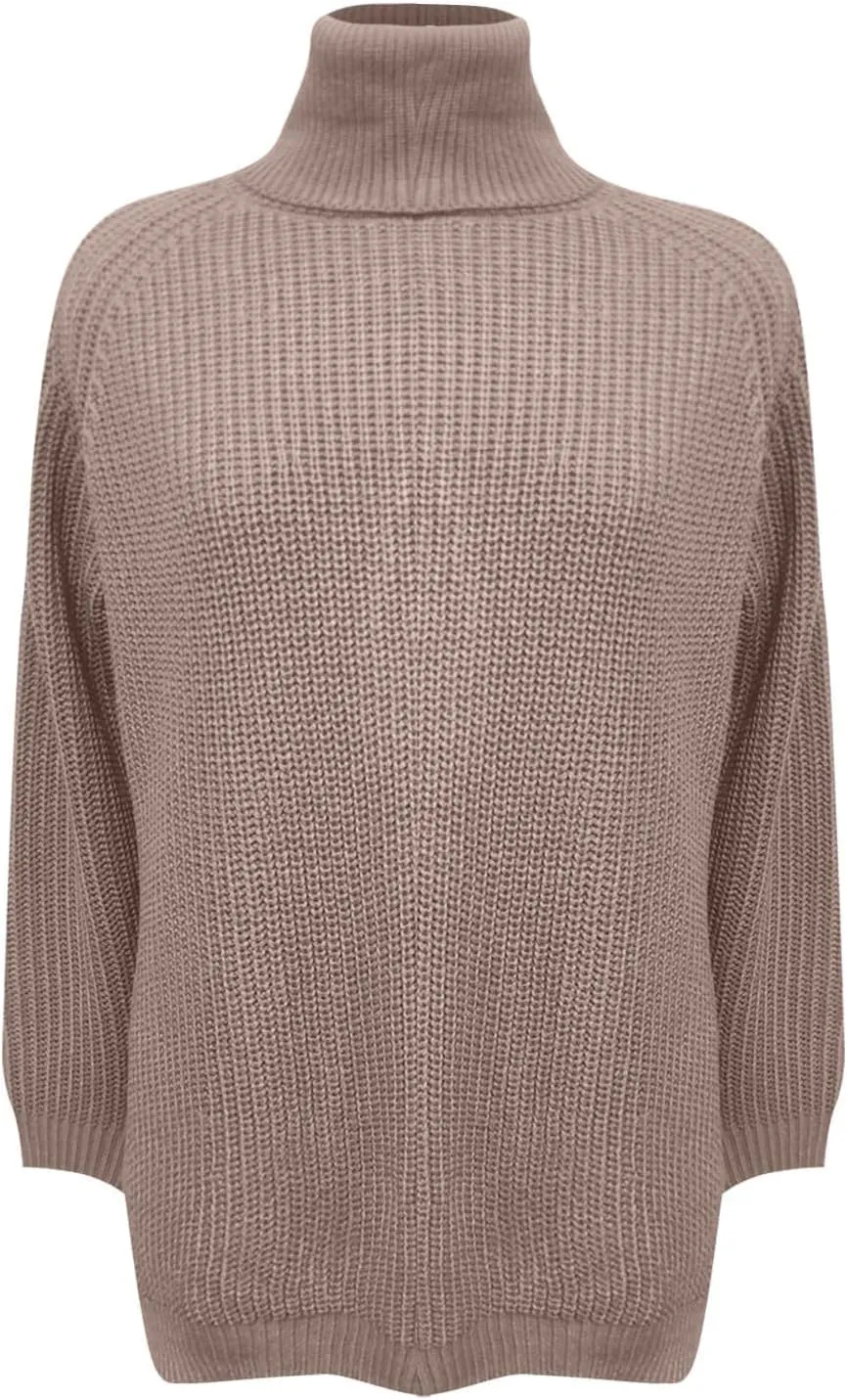 Sweater for Women Oversized Sweater Slit Hem Womens Cable Knit Sweaters Plus Size Turtleneck Cozy Pullover Tops