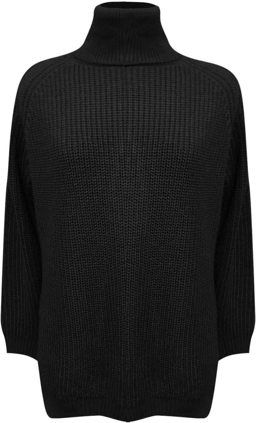 Sweater for Women Oversized Sweater Slit Hem Womens Cable Knit Sweaters Plus Size Turtleneck Cozy Pullover Tops