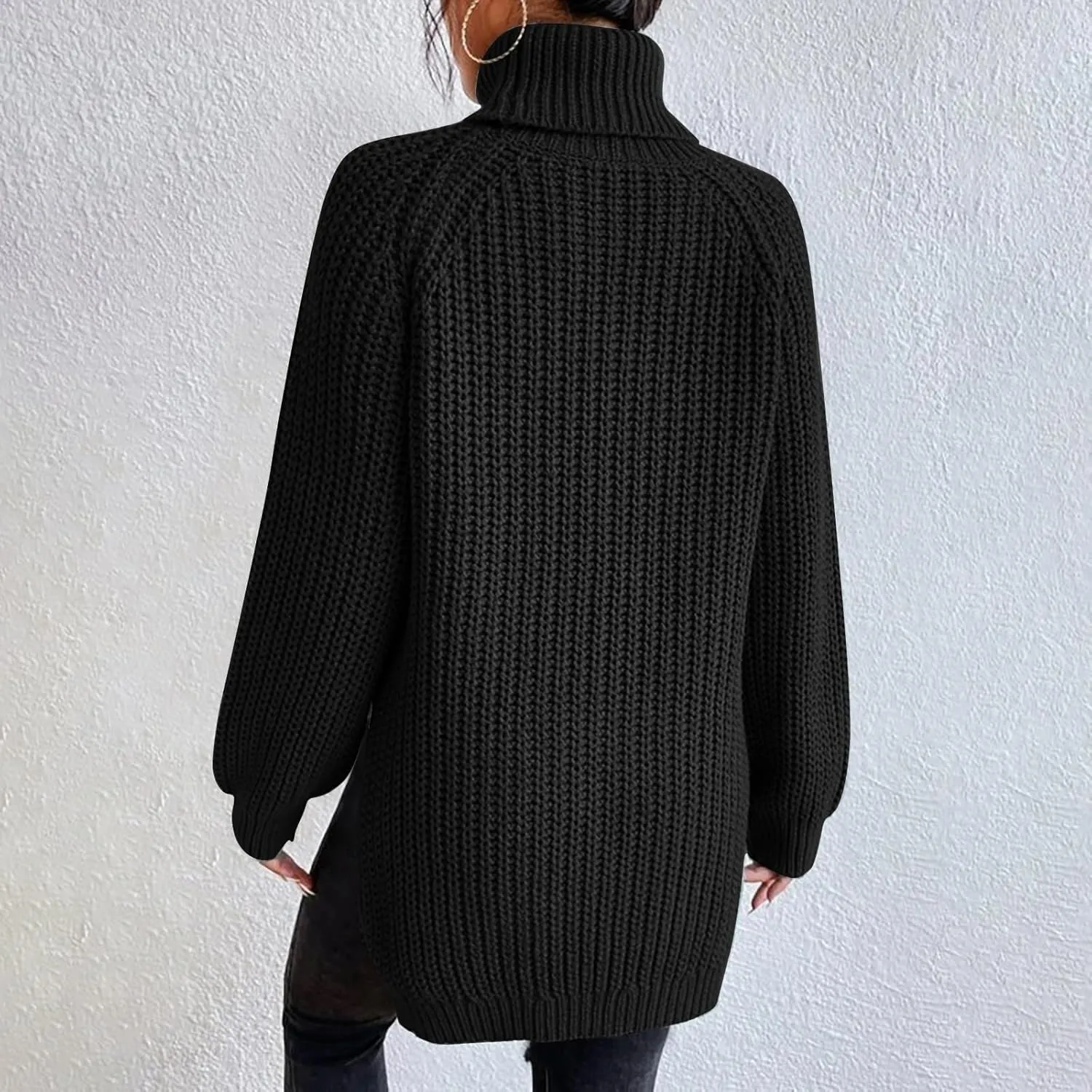 Sweater for Women Oversized Sweater Slit Hem Womens Cable Knit Sweaters Plus Size Turtleneck Cozy Pullover Tops