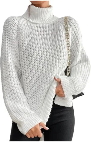 Sweater for Women Oversized Sweater Slit Hem Womens Cable Knit Sweaters Plus Size Turtleneck Cozy Pullover Tops