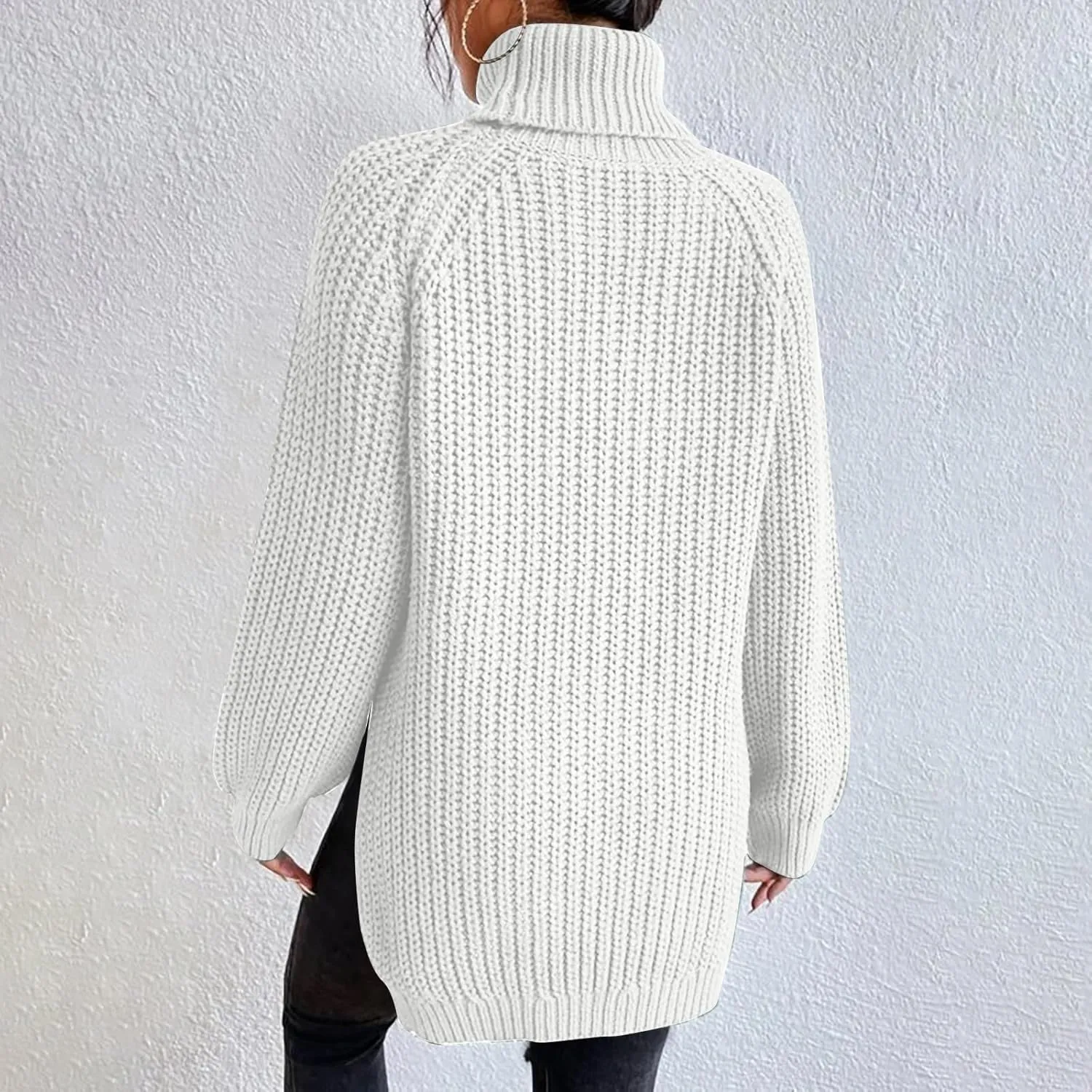 Sweater for Women Oversized Sweater Slit Hem Womens Cable Knit Sweaters Plus Size Turtleneck Cozy Pullover Tops