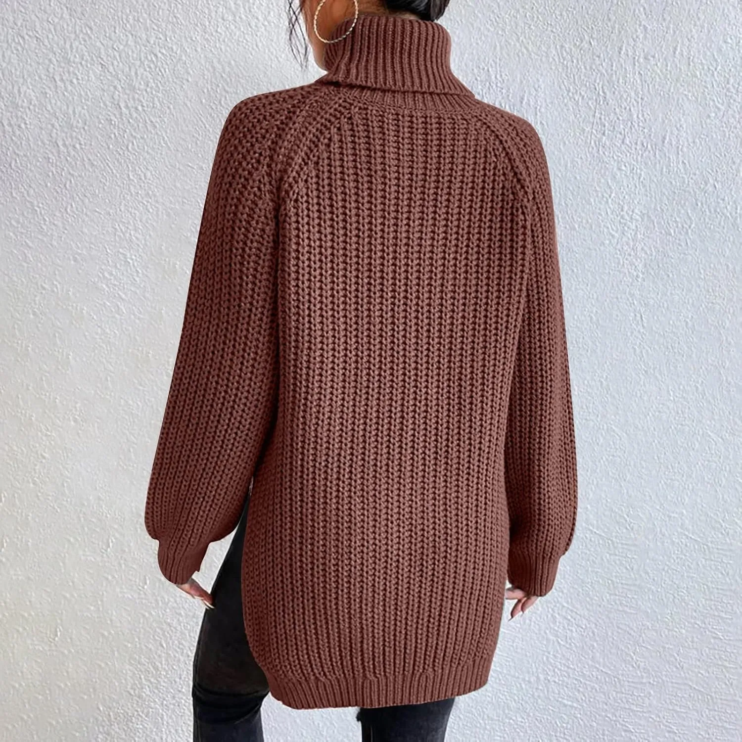Sweater for Women Oversized Sweater Slit Hem Womens Cable Knit Sweaters Plus Size Turtleneck Cozy Pullover Tops