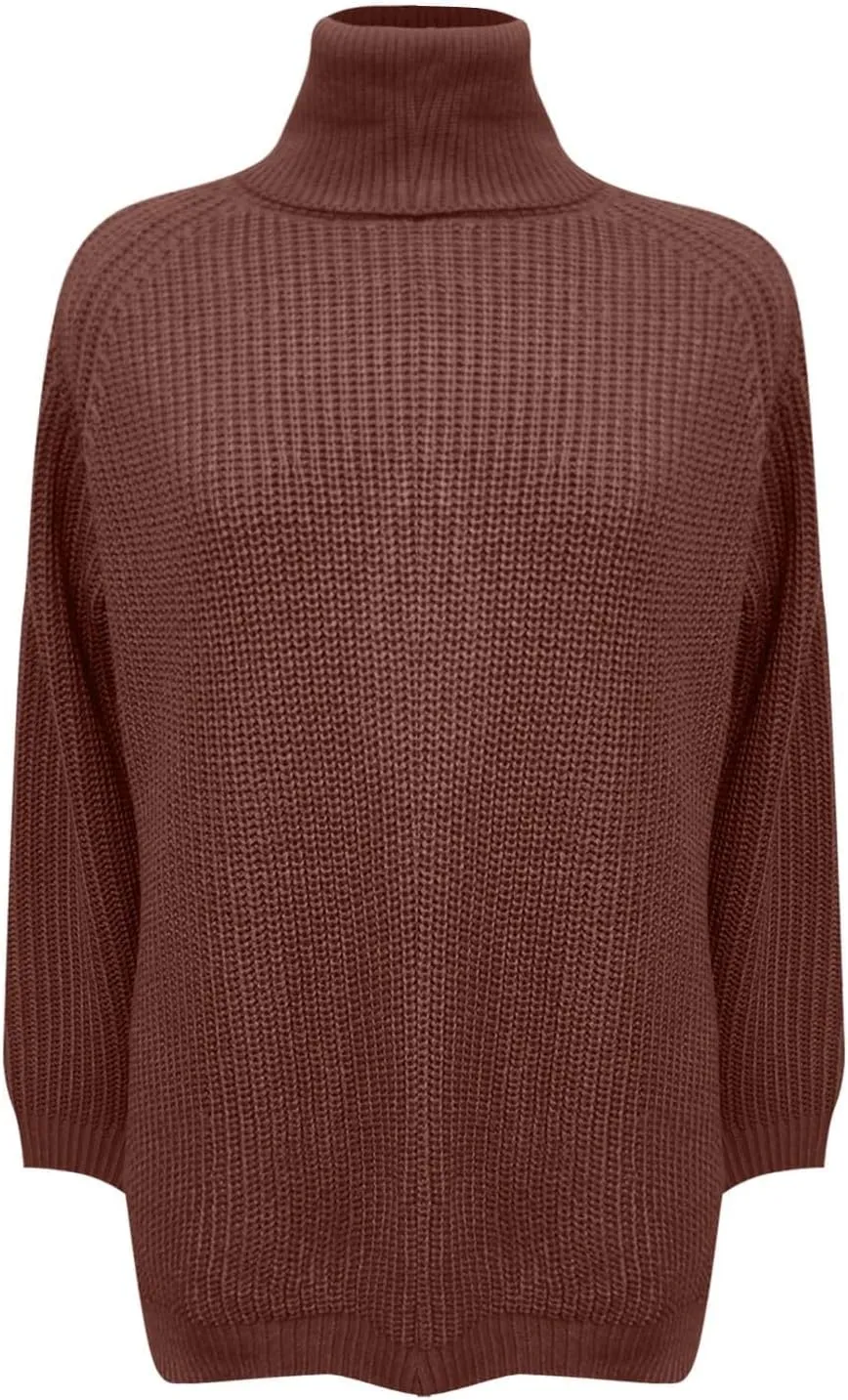 Sweater for Women Oversized Sweater Slit Hem Womens Cable Knit Sweaters Plus Size Turtleneck Cozy Pullover Tops