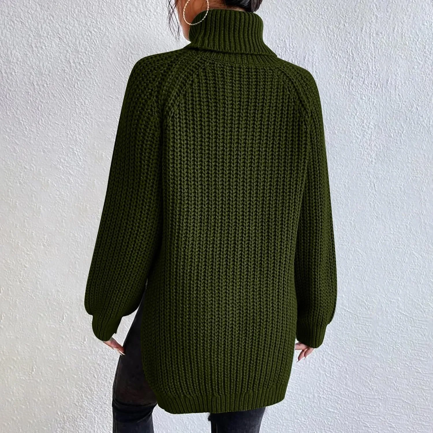 Sweater for Women Oversized Sweater Slit Hem Womens Cable Knit Sweaters Plus Size Turtleneck Cozy Pullover Tops