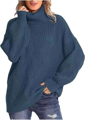 Sweaters for Women Oversized Long Sleeve Turtleneck Pullovers Comfortable Casual Cable Knit Sweaters