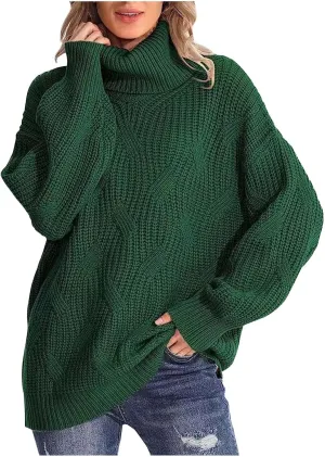 Sweaters for Women Oversized Long Sleeve Turtleneck Pullovers Comfortable Casual Cable Knit Sweaters