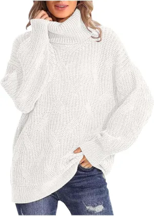 Sweaters for Women Oversized Long Sleeve Turtleneck Pullovers Comfortable Casual Cable Knit Sweaters