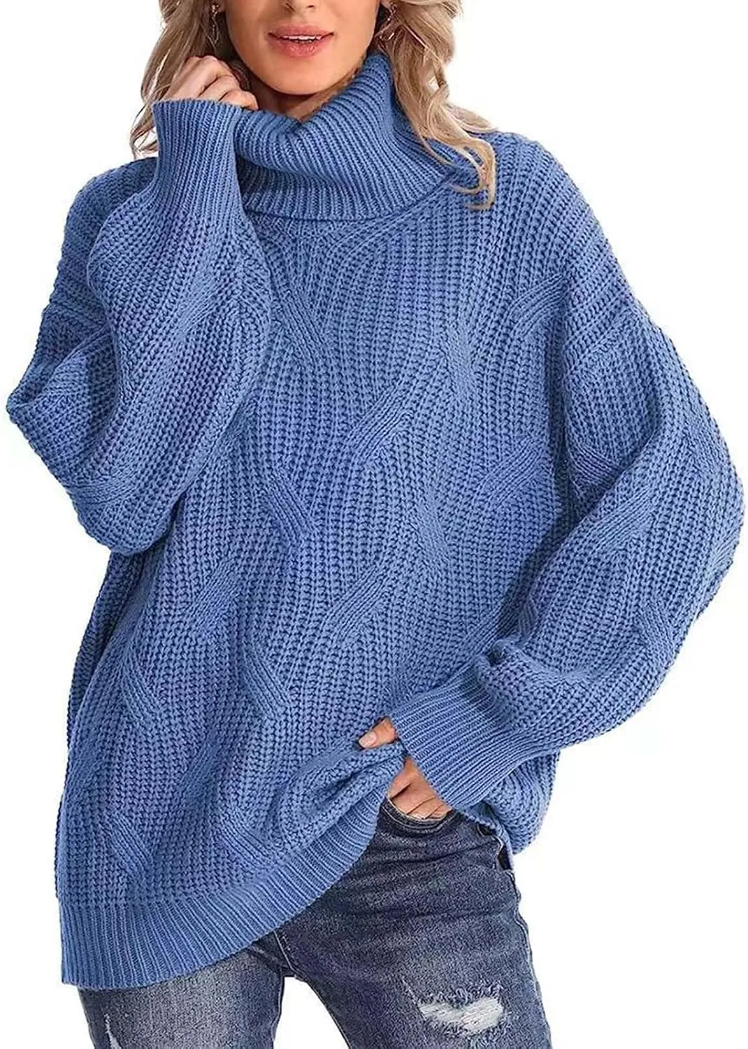 Sweaters for Women Oversized Long Sleeve Turtleneck Pullovers Comfortable Casual Cable Knit Sweaters