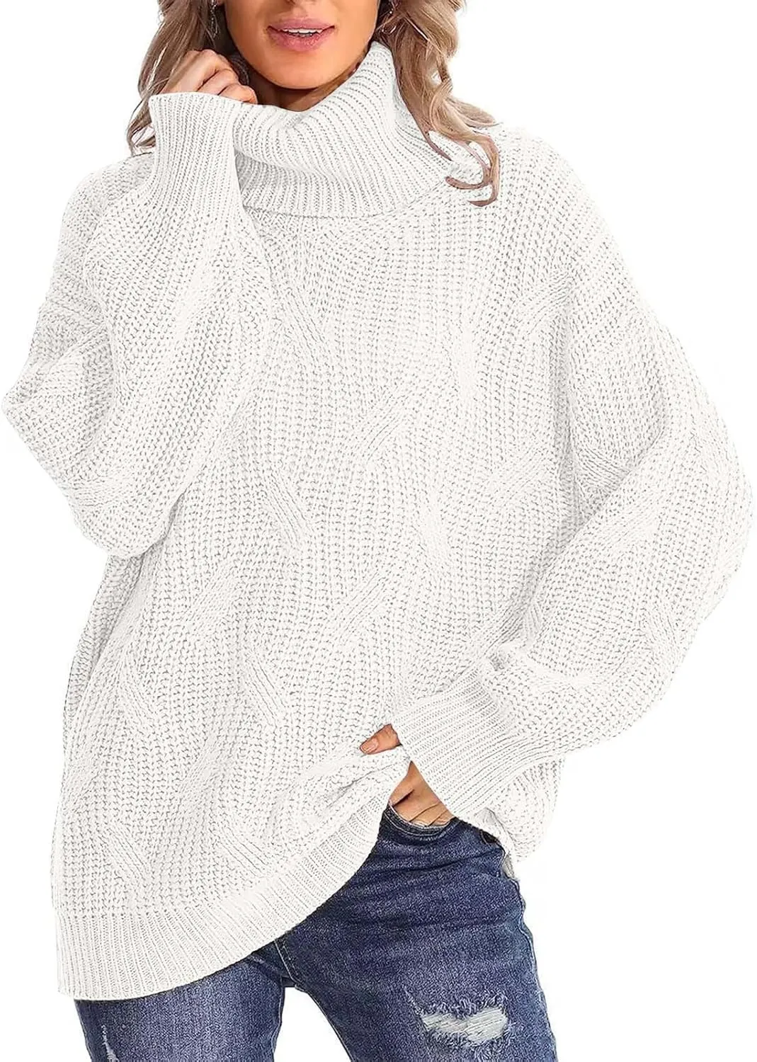 Sweaters for Women Oversized Long Sleeve Turtleneck Pullovers Comfortable Casual Cable Knit Sweaters