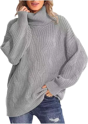 Sweaters for Women Oversized Long Sleeve Turtleneck Pullovers Comfortable Casual Cable Knit Sweaters