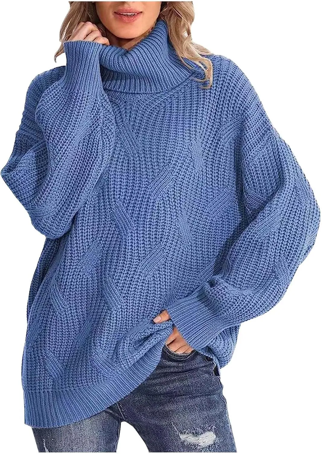Sweaters for Women Oversized Long Sleeve Turtleneck Pullovers Comfortable Casual Cable Knit Sweaters