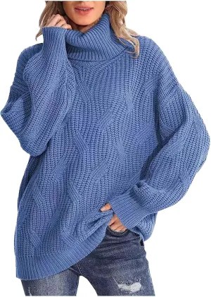 Sweaters for Women Oversized Long Sleeve Turtleneck Pullovers Comfortable Casual Cable Knit Sweaters